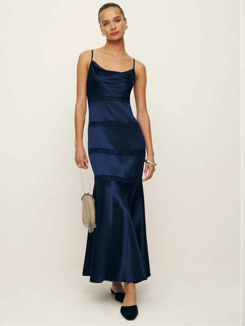 Reformation Riah Silk Lace Maxi Dress Navy Blue Size 2